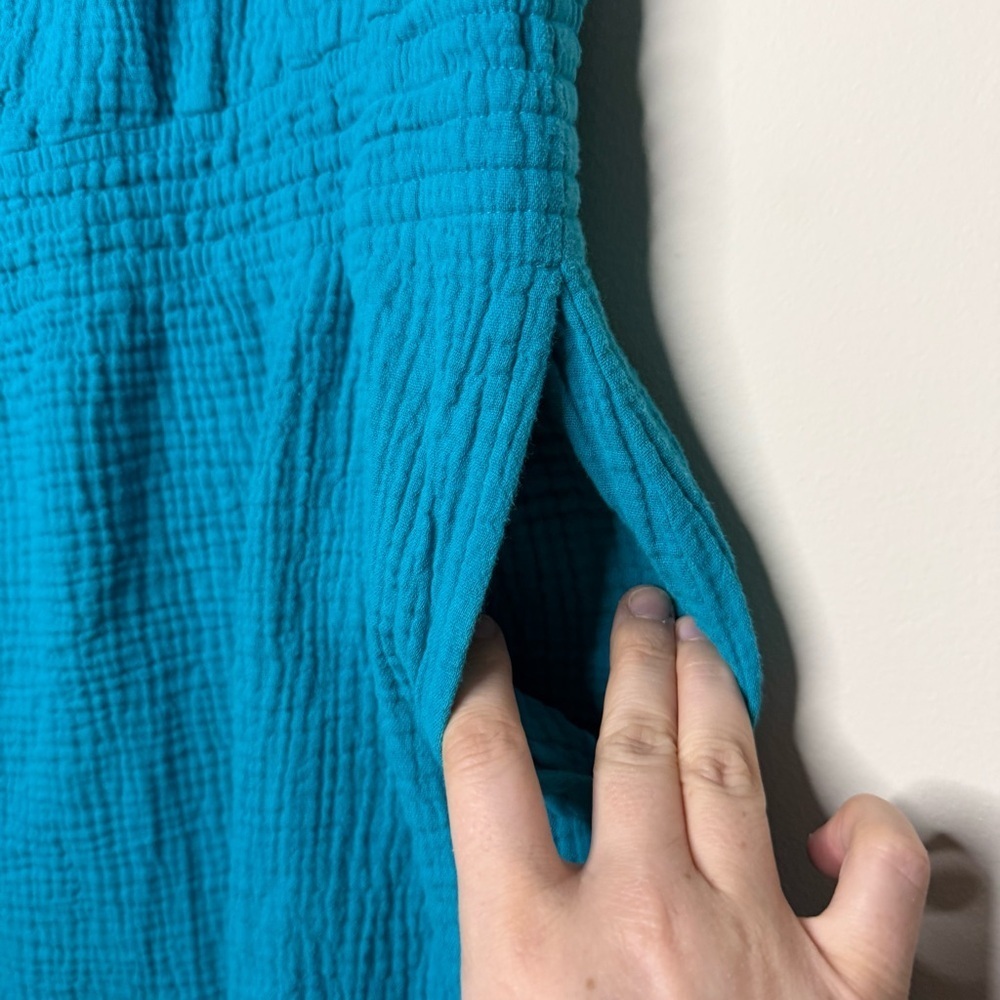 BELLE BEACH KIM GRAVEL Blue 100% Cotton Resort Boho Coastal Lagenlook Mini Dress - Picture 4 of 8